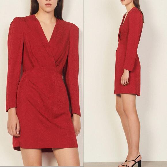 SANDRO Red Short python-effect jacquard dress snake print Size 36 - Picture 1 of 11